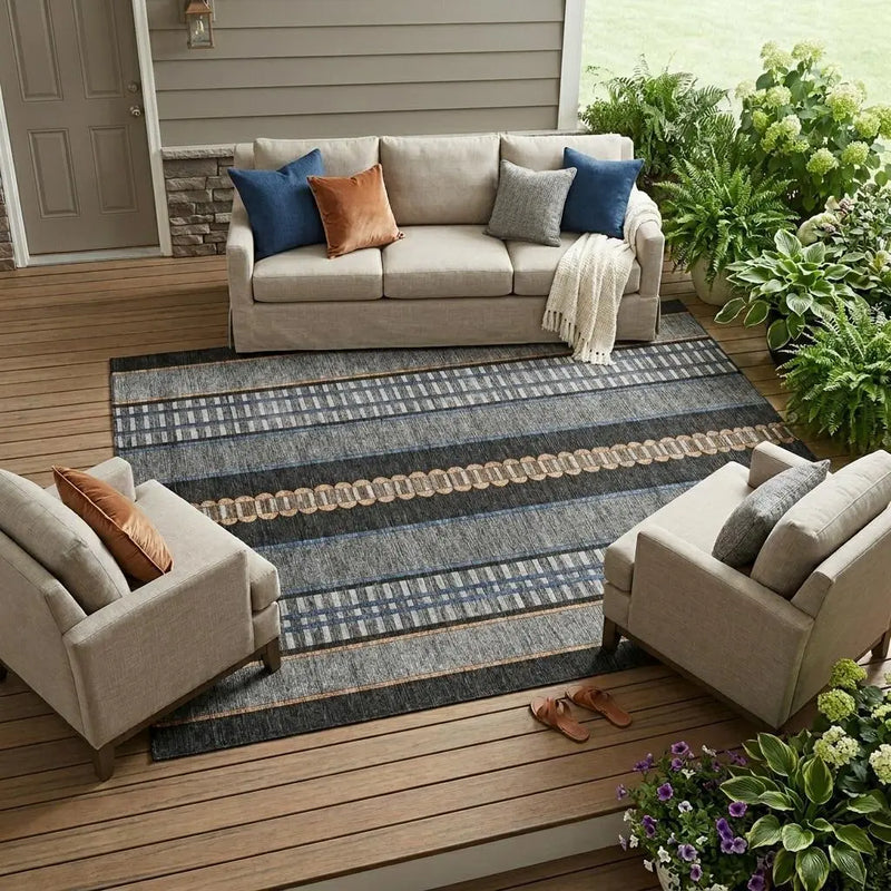 10' X 14' Black And Copper Striped Washable Indoor Outdoor Area Rug Homeroots Outdoor