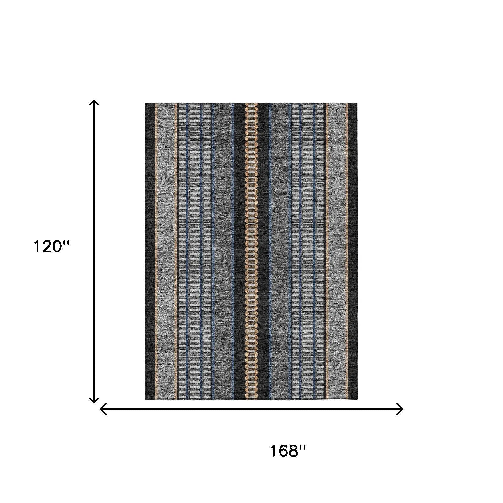 10' X 14' Black And Copper Striped Washable Indoor Outdoor Area Rug Homeroots Outdoor