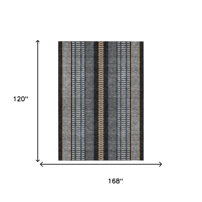 10' X 14' Black And Copper Striped Washable Indoor Outdoor Area Rug Homeroots Outdoor