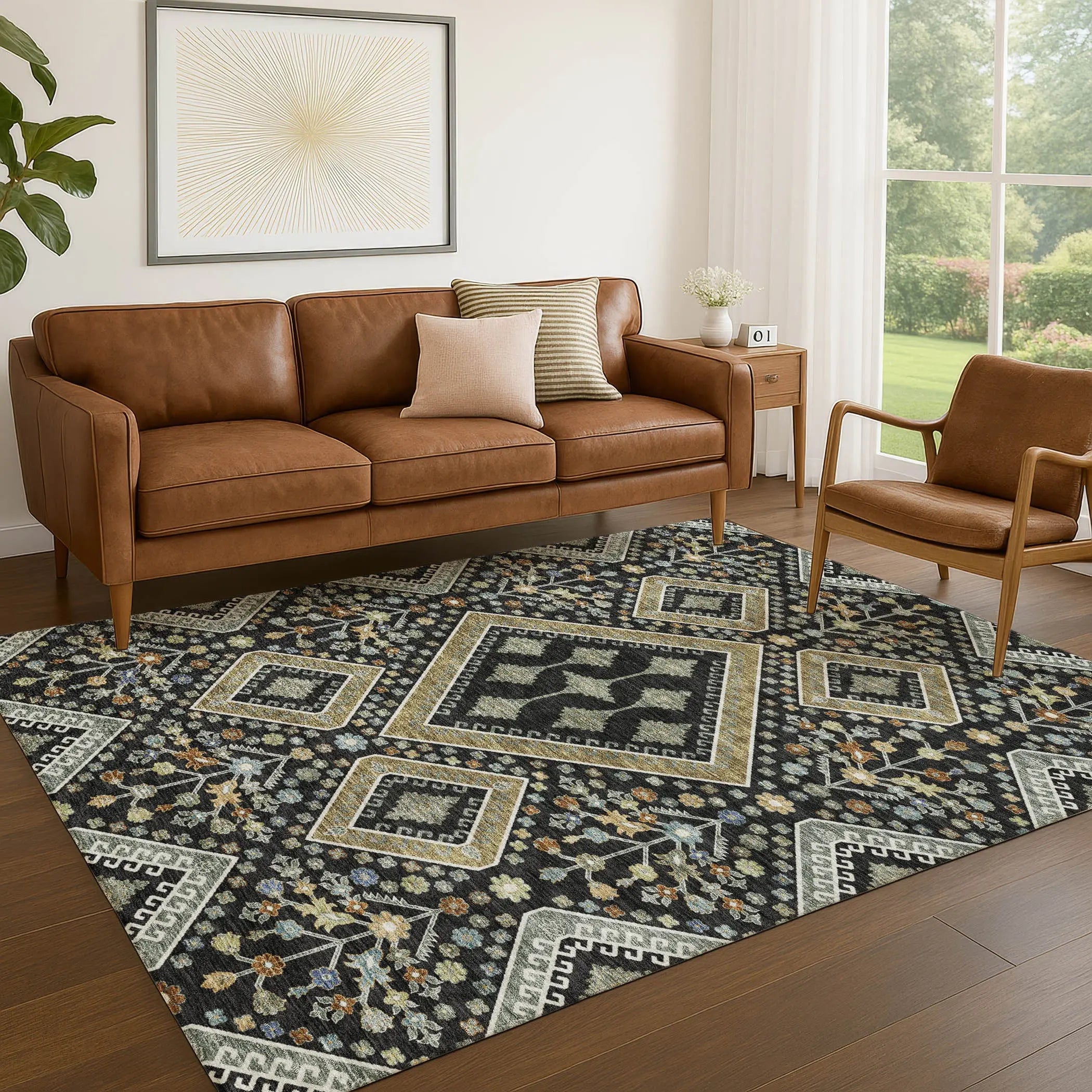 10' X 14' Black And Fern Green Medallion Washable Indoor Outdoor Area Rug Homeroots Outdoor