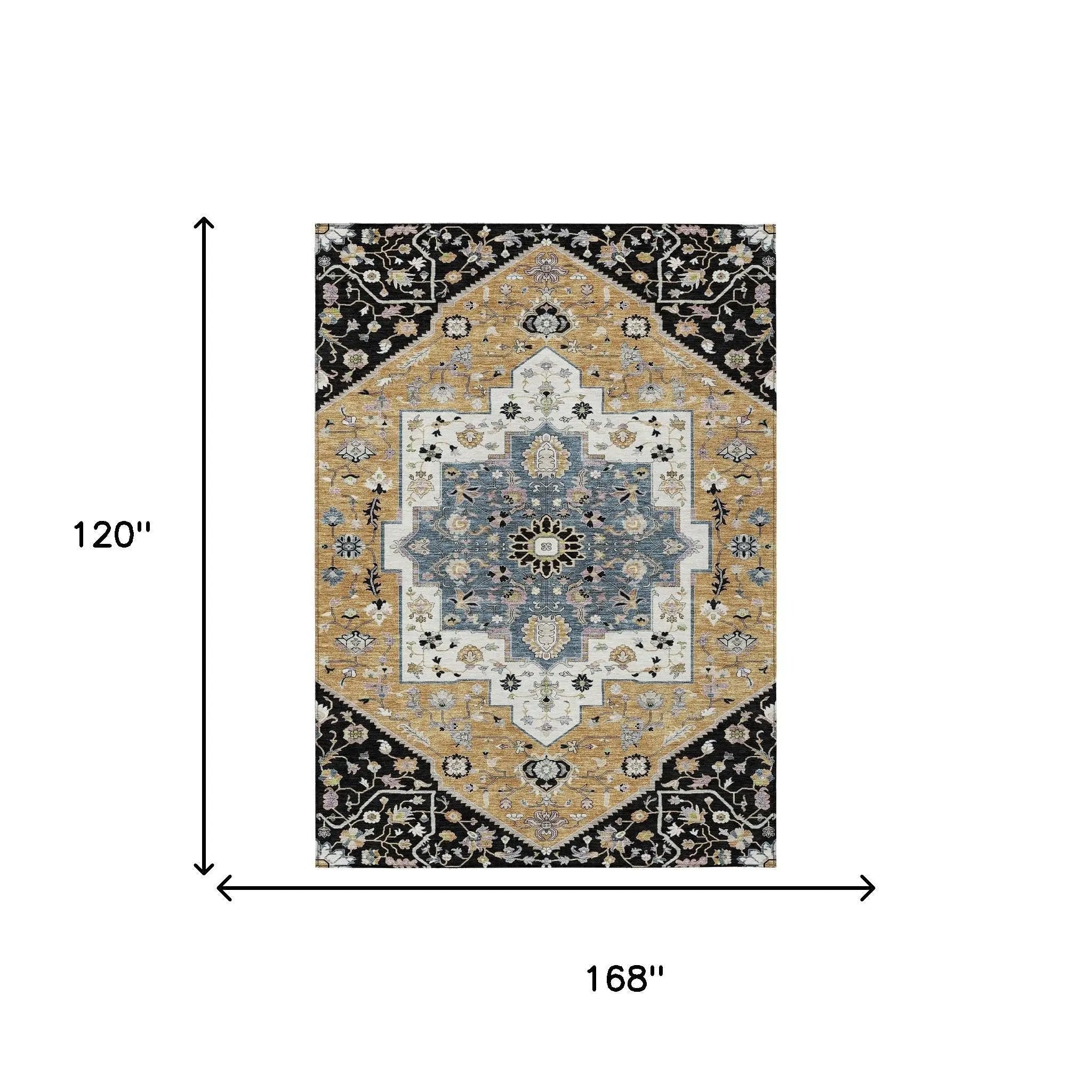 10' X 14' Black And Gold Floral Medallion Washable Indoor Outdoor Area Rug Homeroots Outdoor