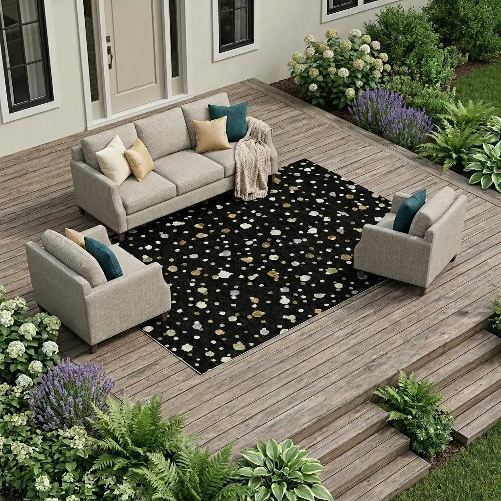 10' X 14' Black And Gold Geometric Washable Indoor Outdoor Area Rug Homeroots Outdoor