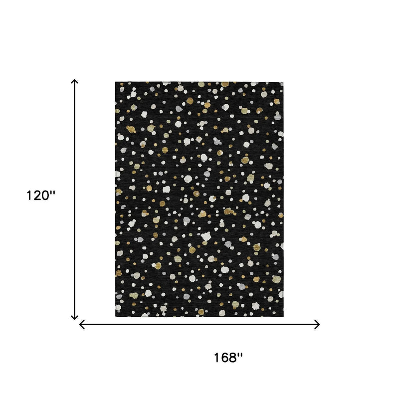 10' X 14' Black And Gold Geometric Washable Indoor Outdoor Area Rug Homeroots Outdoor