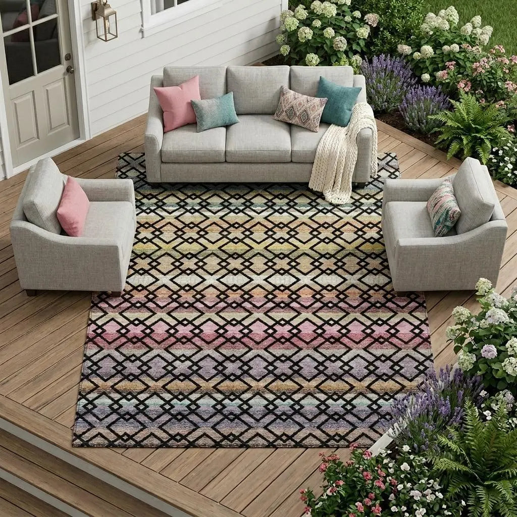 10' X 14' Black And Gold Striped Washable Indoor Outdoor Area Rug Homeroots Outdoor