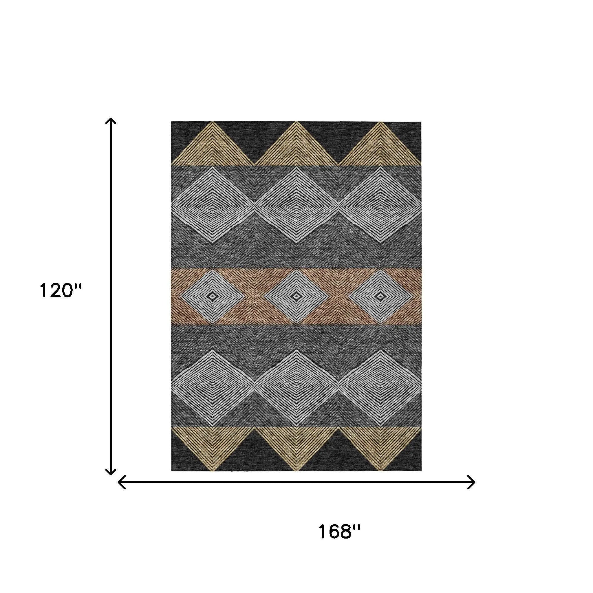 10' X 14' Black And Granite Gray Geometric Washable Indoor Outdoor Area Rug Homeroots Outdoor