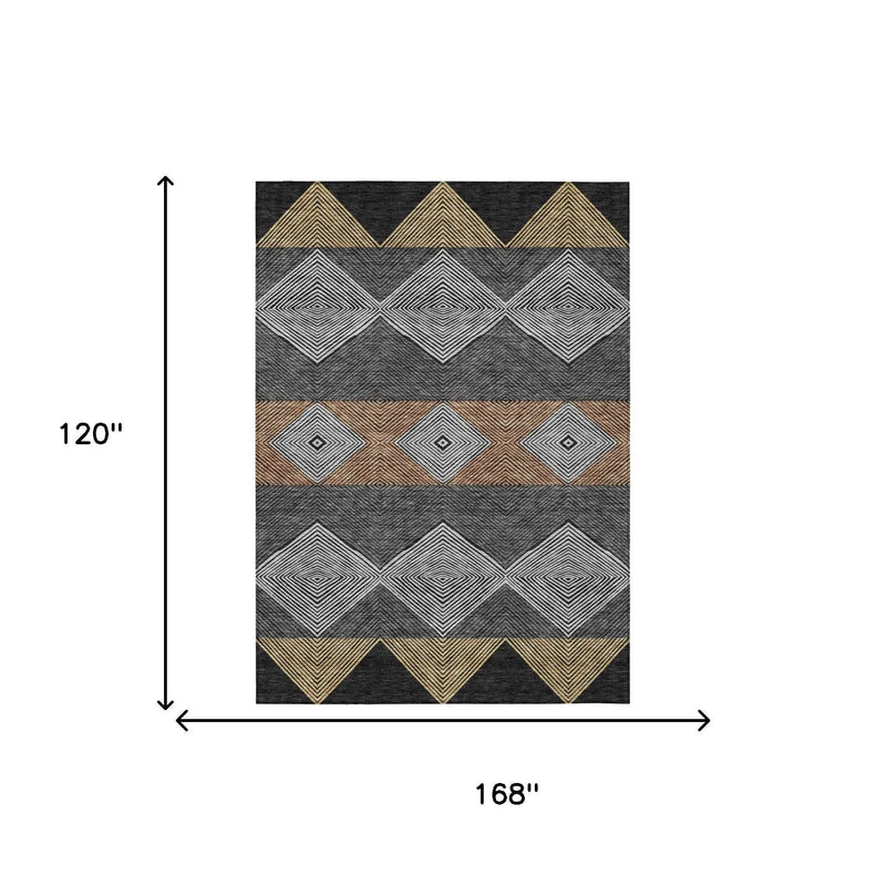 10' X 14' Black And Granite Gray Geometric Washable Indoor Outdoor Area Rug Homeroots Outdoor