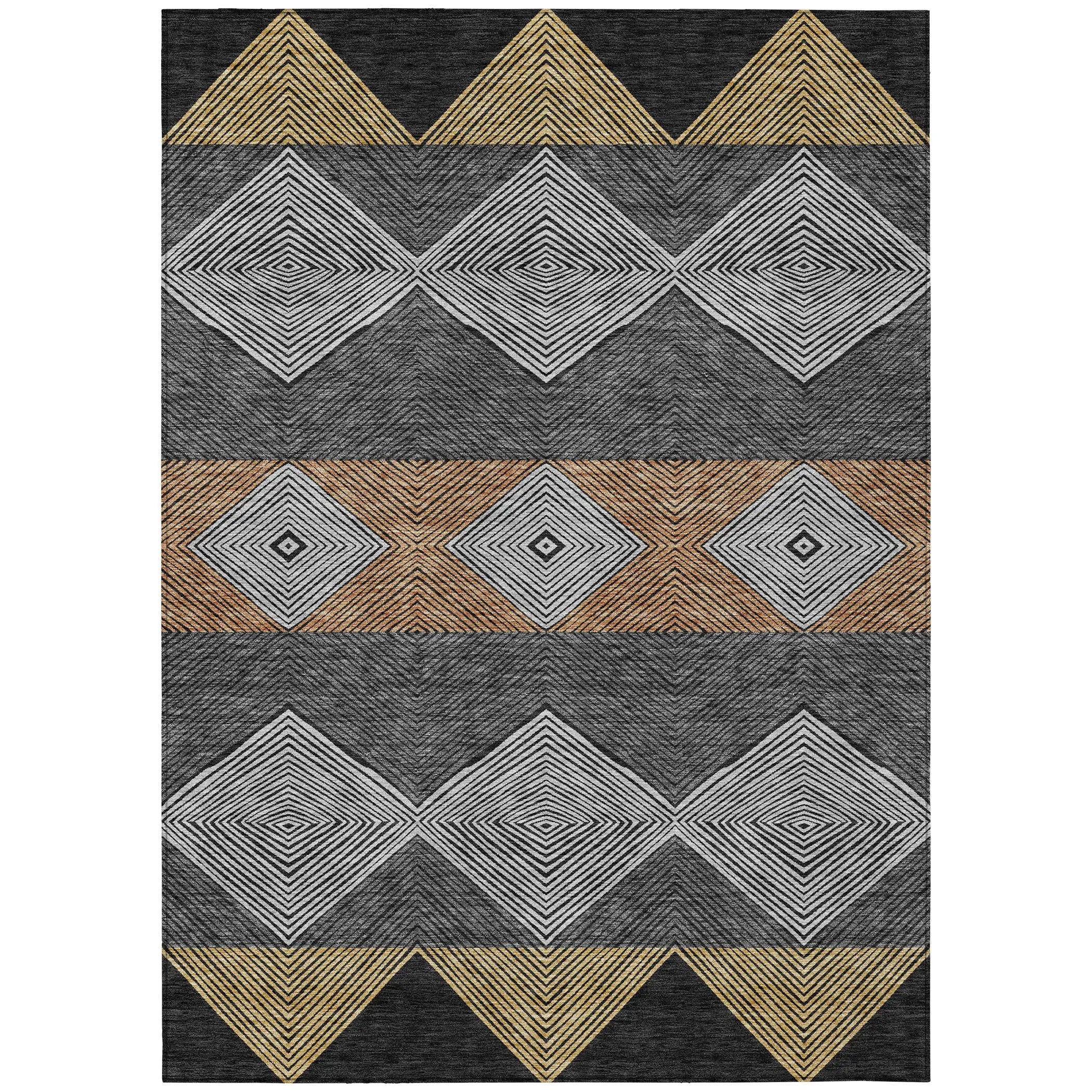 10' X 14' Black And Granite Gray Geometric Washable Indoor Outdoor Area Rug Homeroots Outdoor