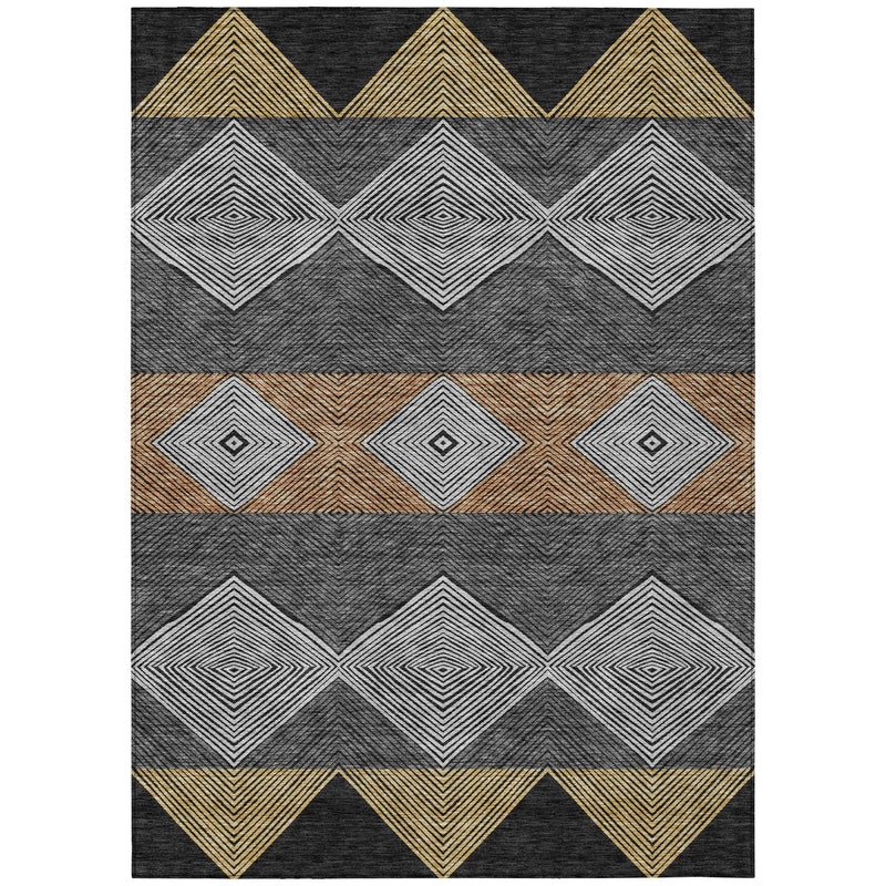 10' X 14' Black And Granite Gray Geometric Washable Indoor Outdoor Area Rug Homeroots Outdoor