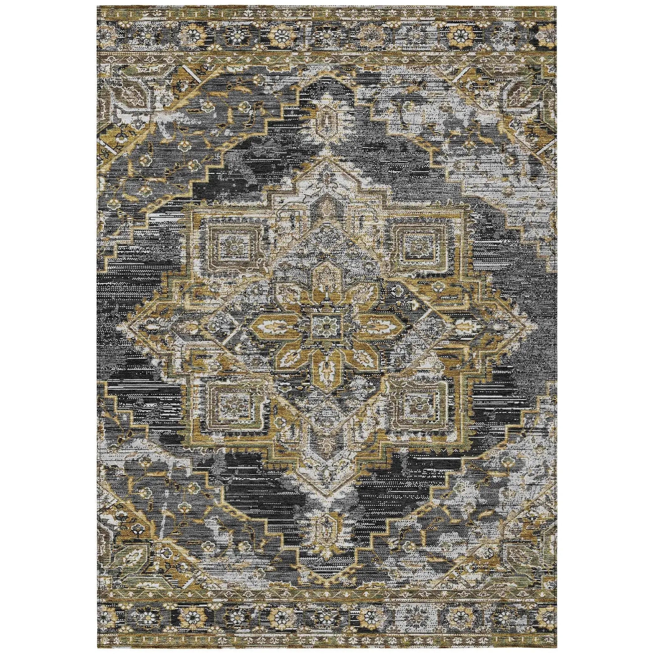 10' X 14' Black And Granite Gray Oriental Washable Indoor Outdoor Area Rug Homeroots Outdoor