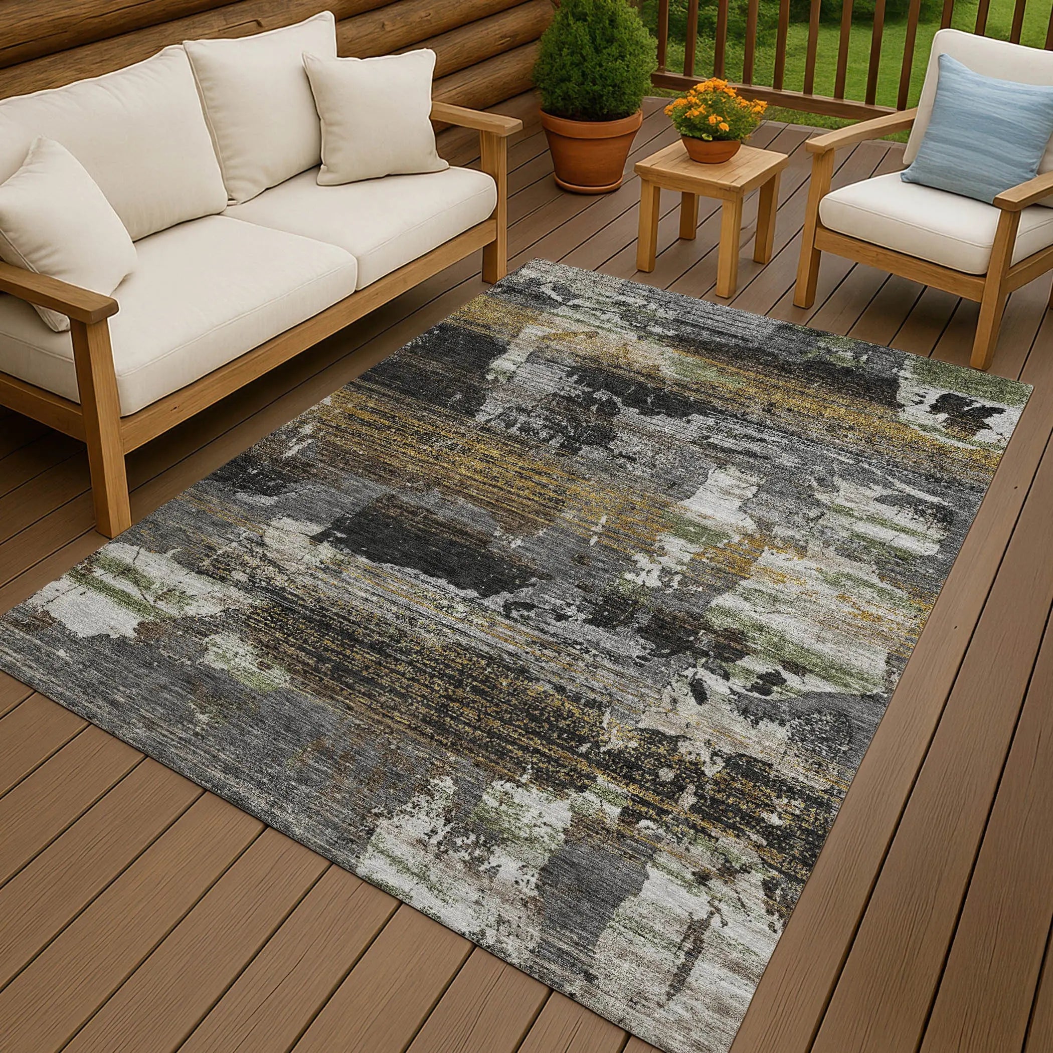 10' X 14' Black And Graphite Abstract Washable Indoor Outdoor Area Rug Homeroots Outdoor
