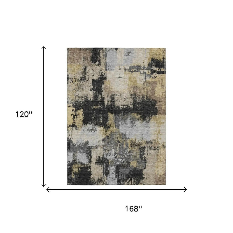 10' X 14' Black And Graphite Abstract Washable Indoor Outdoor Area Rug Homeroots Outdoor