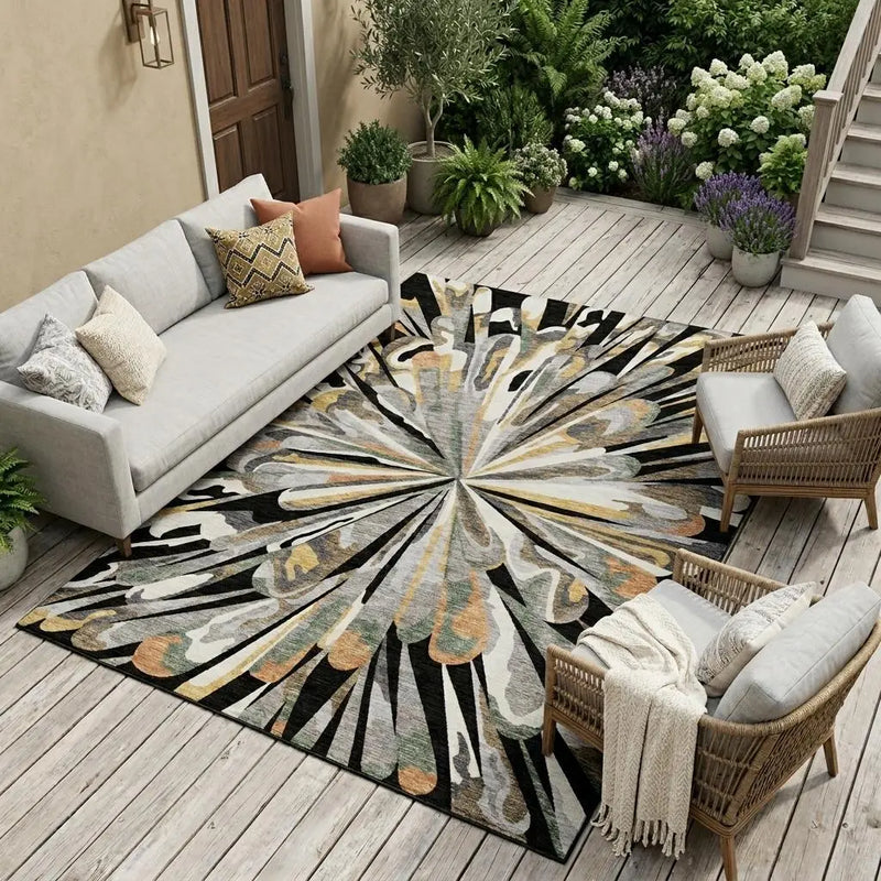 10' X 14' Black And Graphite Abstract Washable Indoor Outdoor Area Rug Homeroots Outdoor