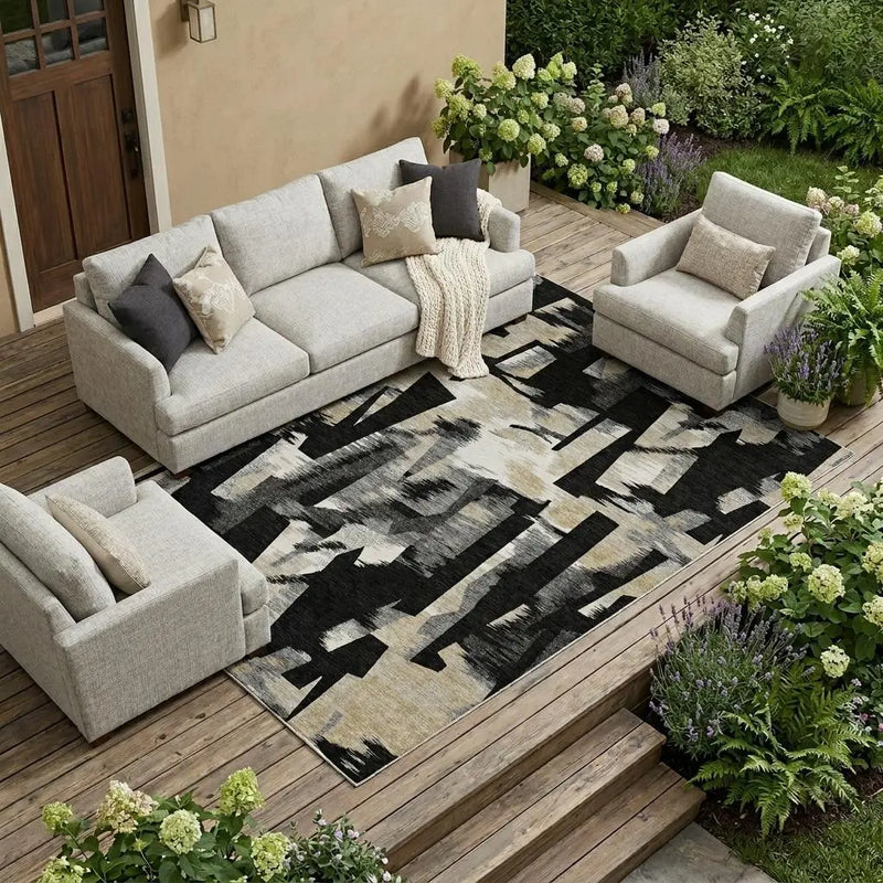 10' X 14' Black And Graphite Abstract Washable Indoor Outdoor Area Rug Homeroots Outdoor