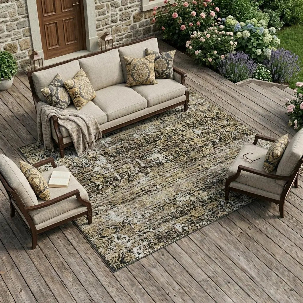 10' X 14' Black And Graphite Abstract Washable Indoor Outdoor Area Rug Homeroots Outdoor