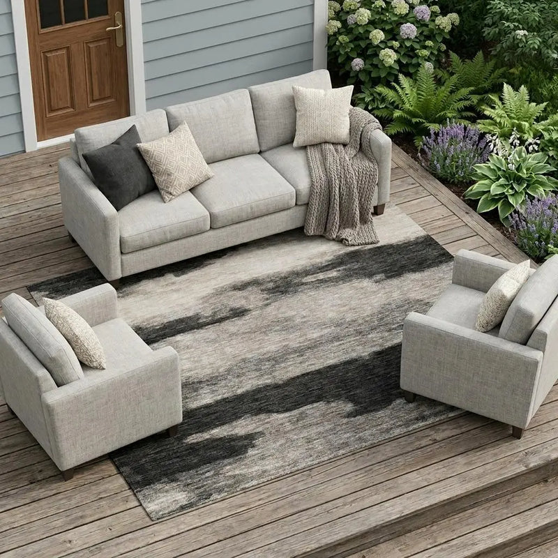 10' X 14' Black And Graphite Abstract Washable Indoor Outdoor Area Rug Homeroots Outdoor