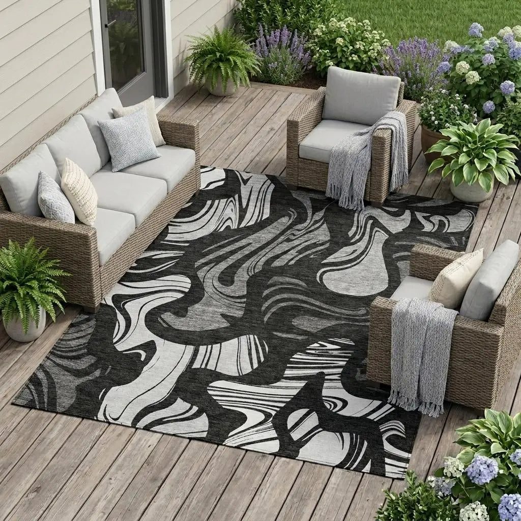 10' X 14' Black And Graphite Abstract Washable Indoor Outdoor Area Rug Homeroots Outdoor