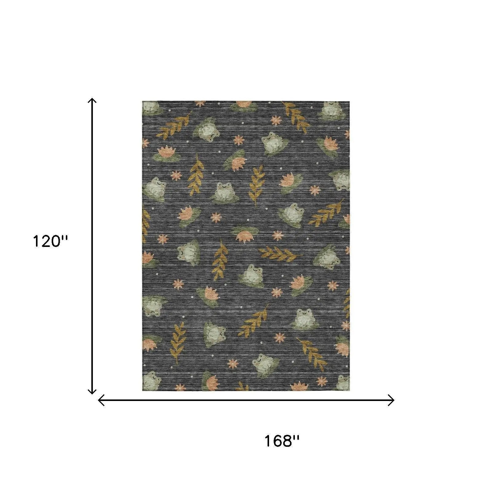 10' X 14' Black And Graphite Botanical Leaves Washable Indoor Outdoor Area Rug Homeroots Outdoor
