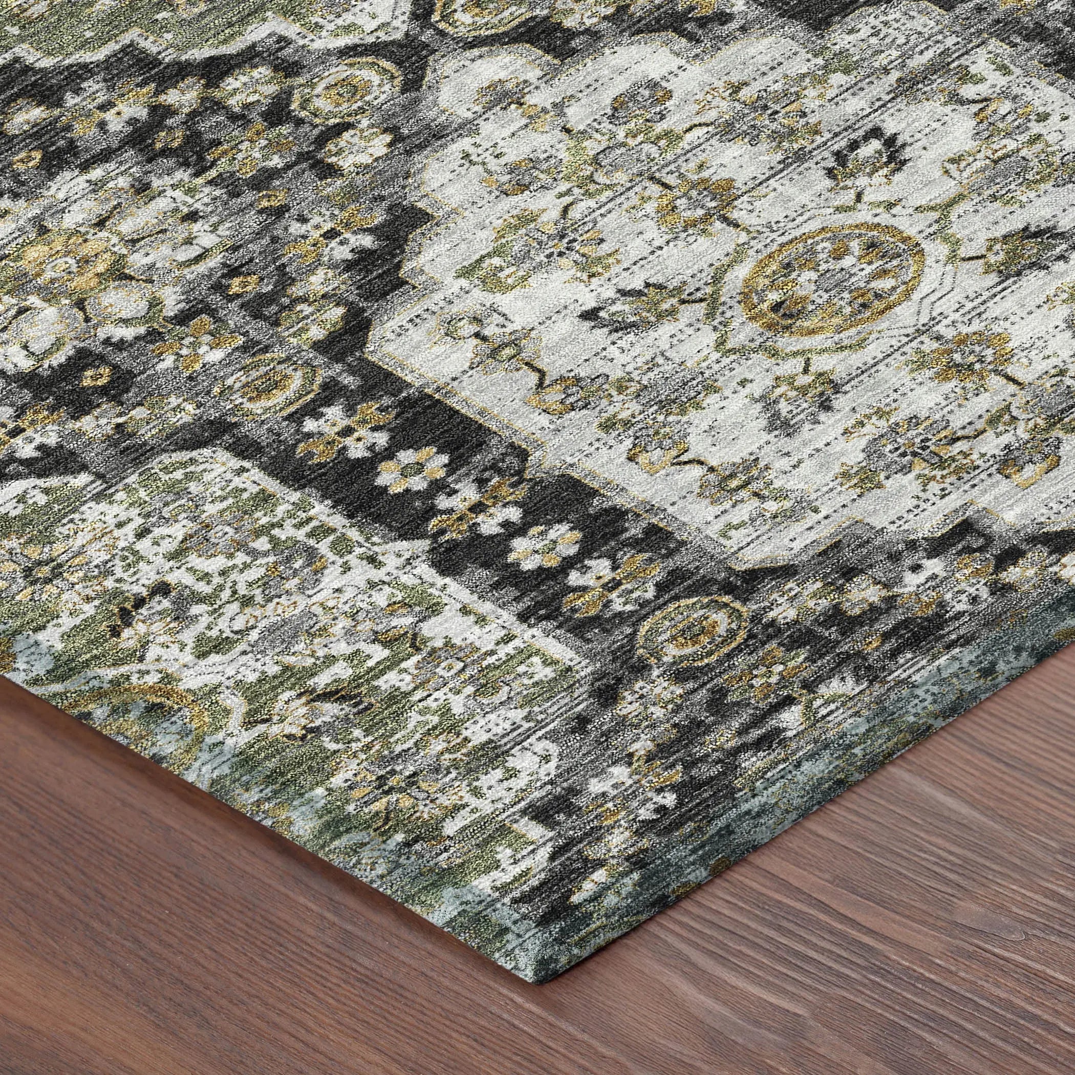 10' X 14' Black And Graphite Damask Washable Indoor Outdoor Area Rug Homeroots Outdoor