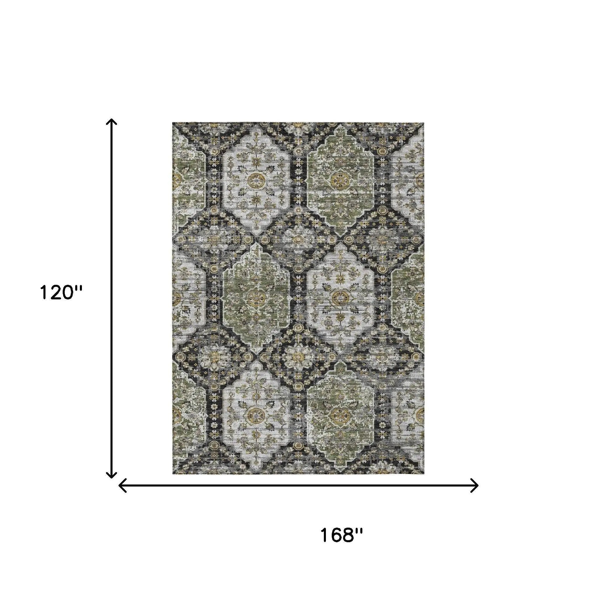 10' X 14' Black And Graphite Damask Washable Indoor Outdoor Area Rug Homeroots Outdoor