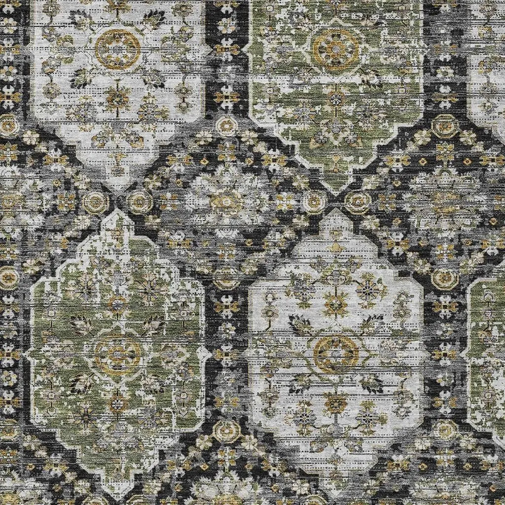 10' X 14' Black And Graphite Damask Washable Indoor Outdoor Area Rug Homeroots Outdoor