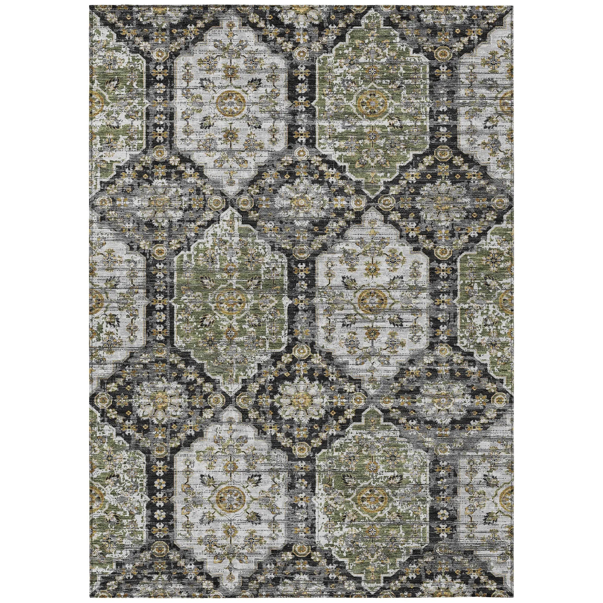 10' X 14' Black And Graphite Damask Washable Indoor Outdoor Area Rug Homeroots Outdoor