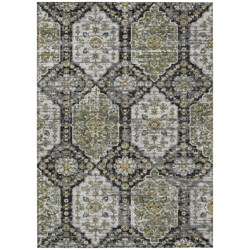 10' X 14' Black And Graphite Damask Washable Indoor Outdoor Area Rug Homeroots Outdoor