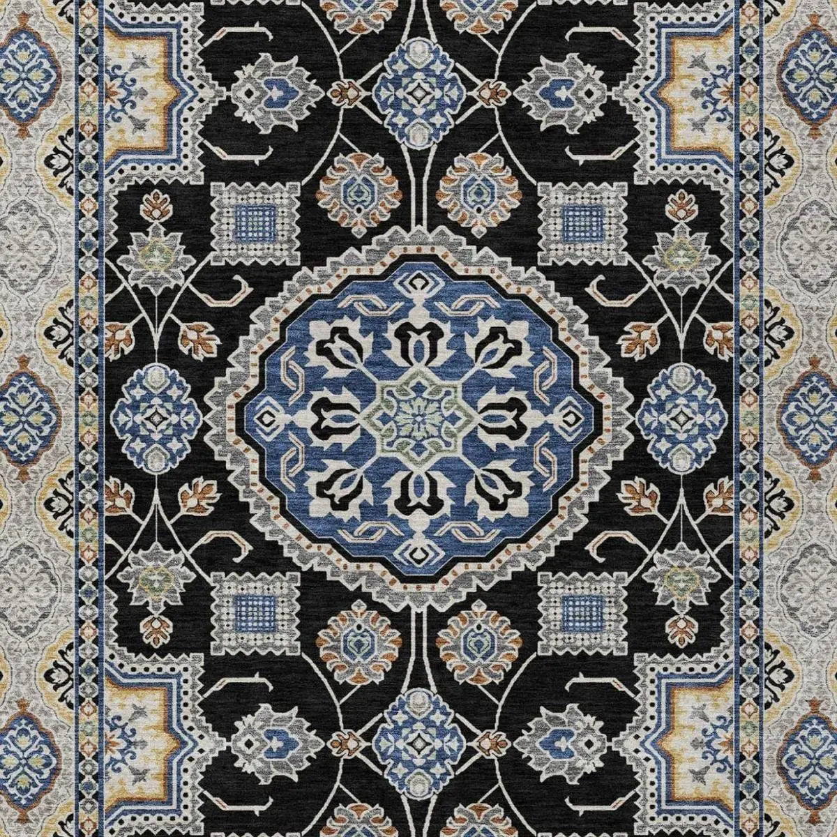 10' X 14' Black And Graphite Floral Medallion Washable Indoor Outdoor Area Rug Homeroots Outdoor