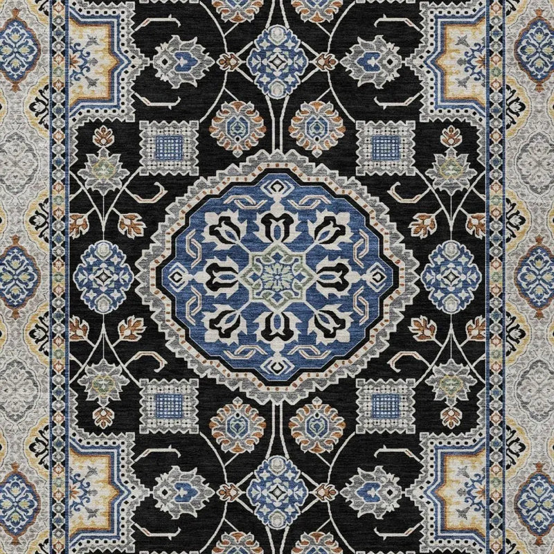 10' X 14' Black And Graphite Floral Medallion Washable Indoor Outdoor Area Rug Homeroots Outdoor