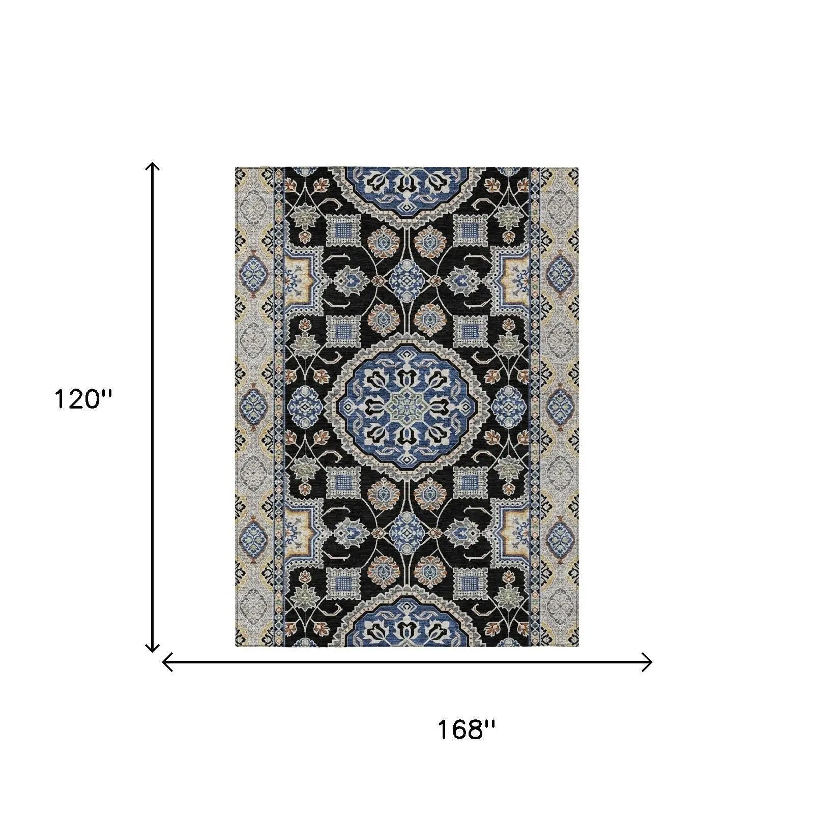 10' X 14' Black And Graphite Floral Medallion Washable Indoor Outdoor Area Rug Homeroots Outdoor