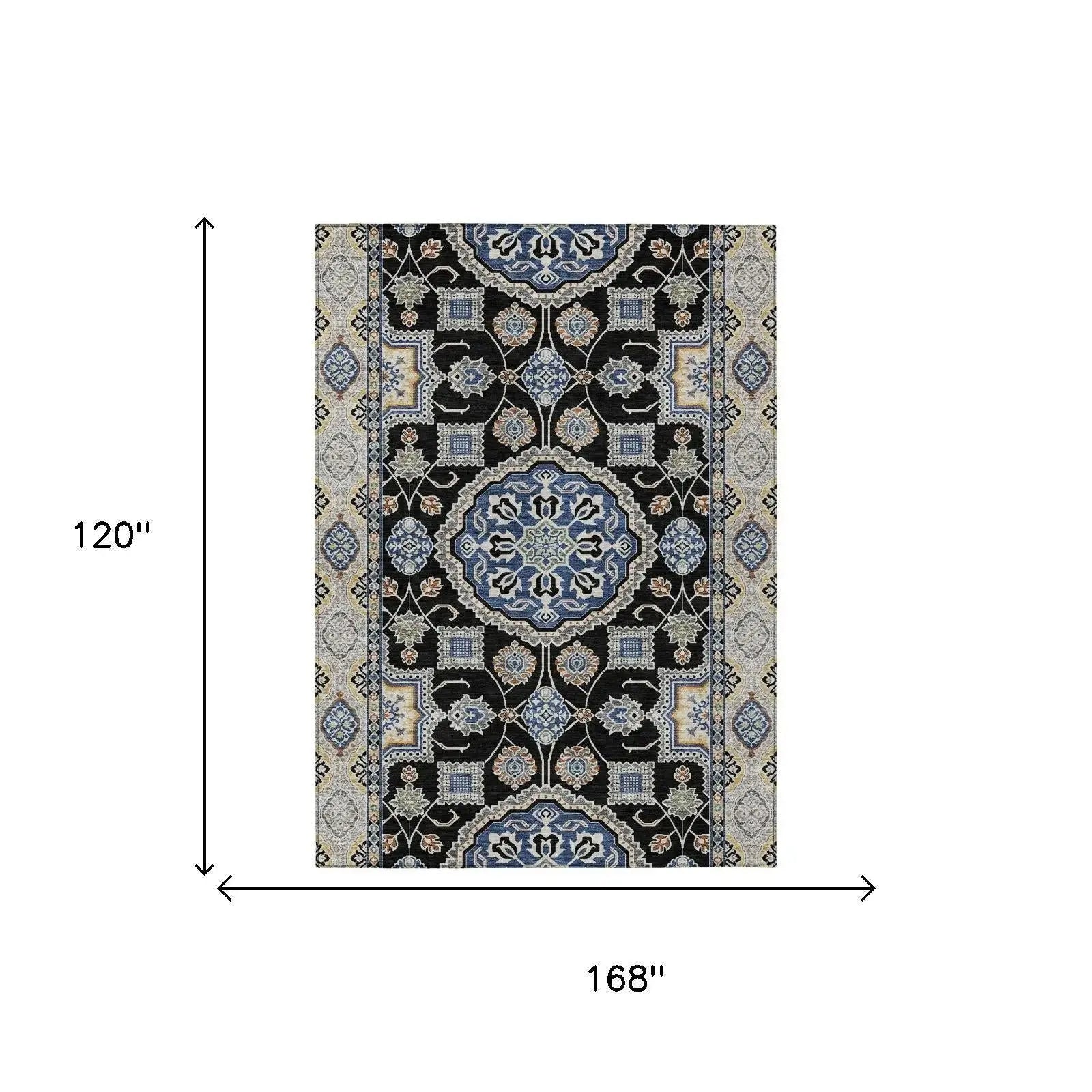 10' X 14' Black And Graphite Floral Medallion Washable Indoor Outdoor Area Rug Homeroots Outdoor