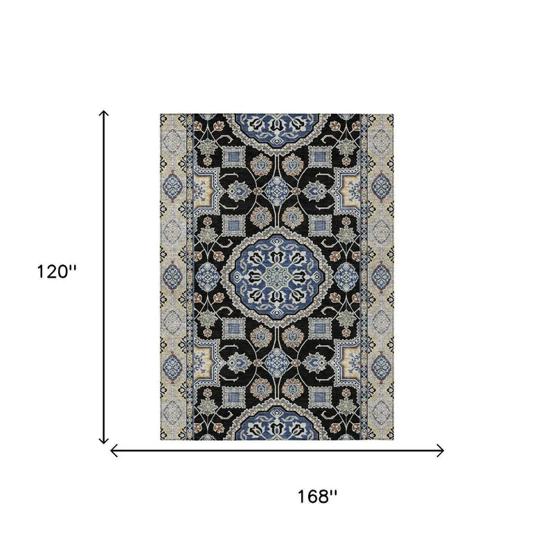 10' X 14' Black And Graphite Floral Medallion Washable Indoor Outdoor Area Rug Homeroots Outdoor