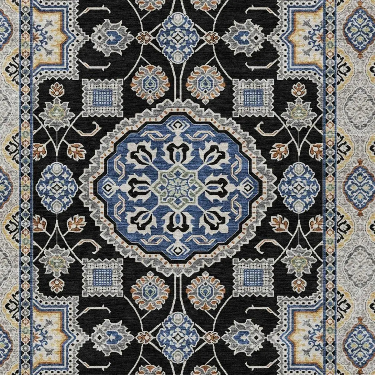 10' X 14' Black And Graphite Floral Medallion Washable Indoor Outdoor Area Rug Homeroots Outdoor