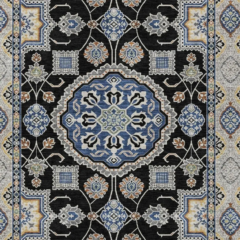10' X 14' Black And Graphite Floral Medallion Washable Indoor Outdoor Area Rug Homeroots Outdoor