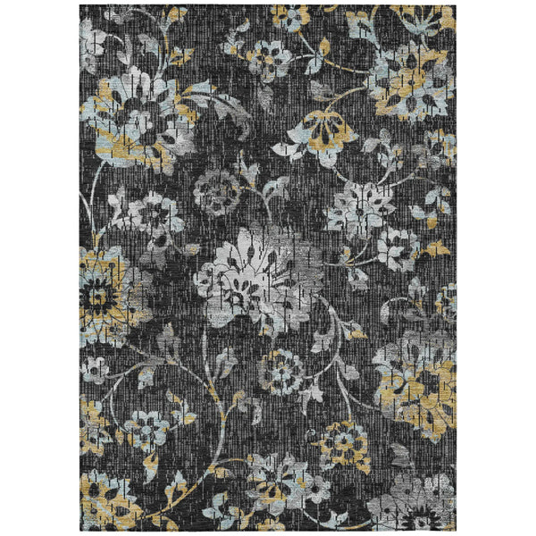 10' X 14' Black And Graphite Floral Washable Indoor Outdoor Area Rug Homeroots Outdoor