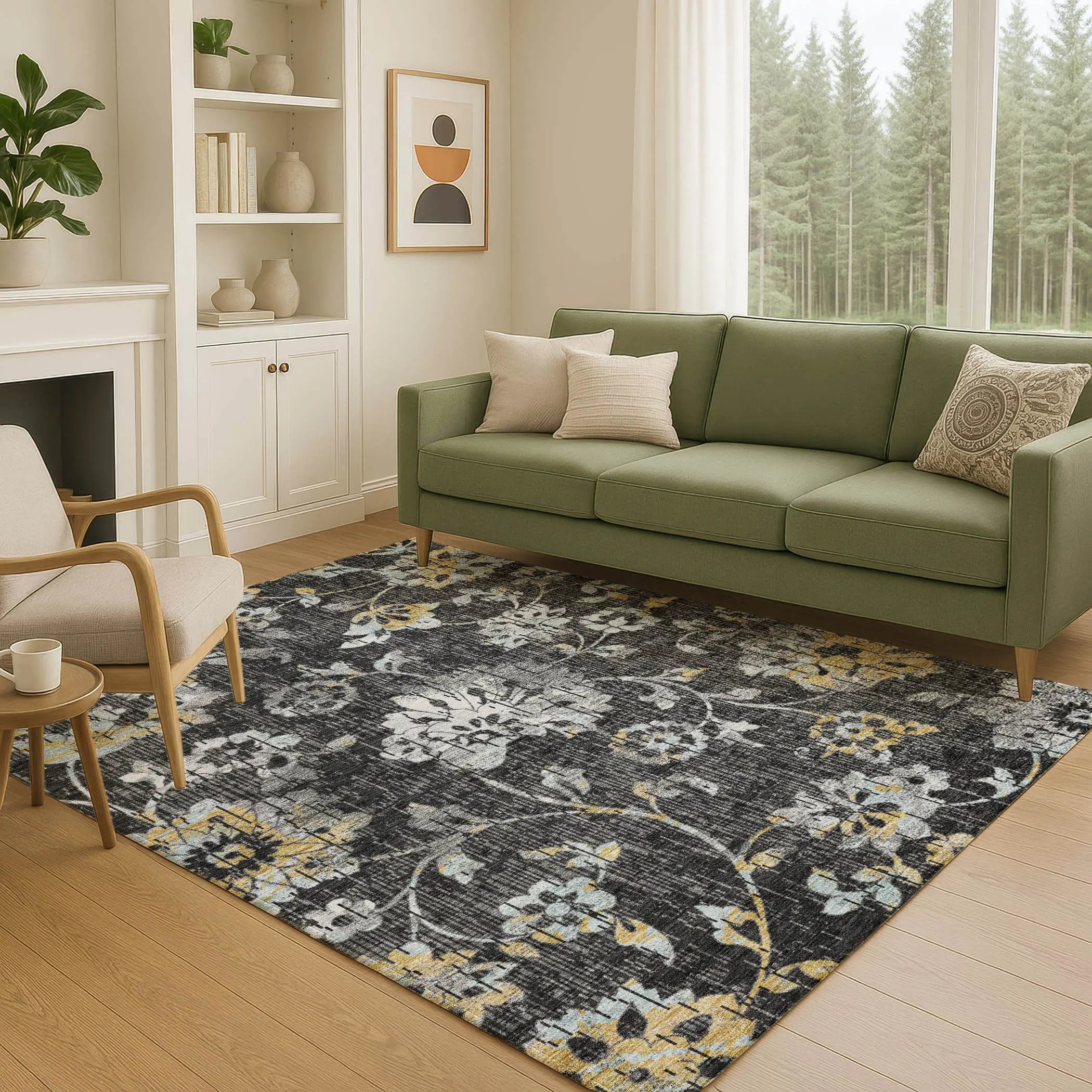 10' X 14' Black And Graphite Floral Washable Indoor Outdoor Area Rug Homeroots Outdoor