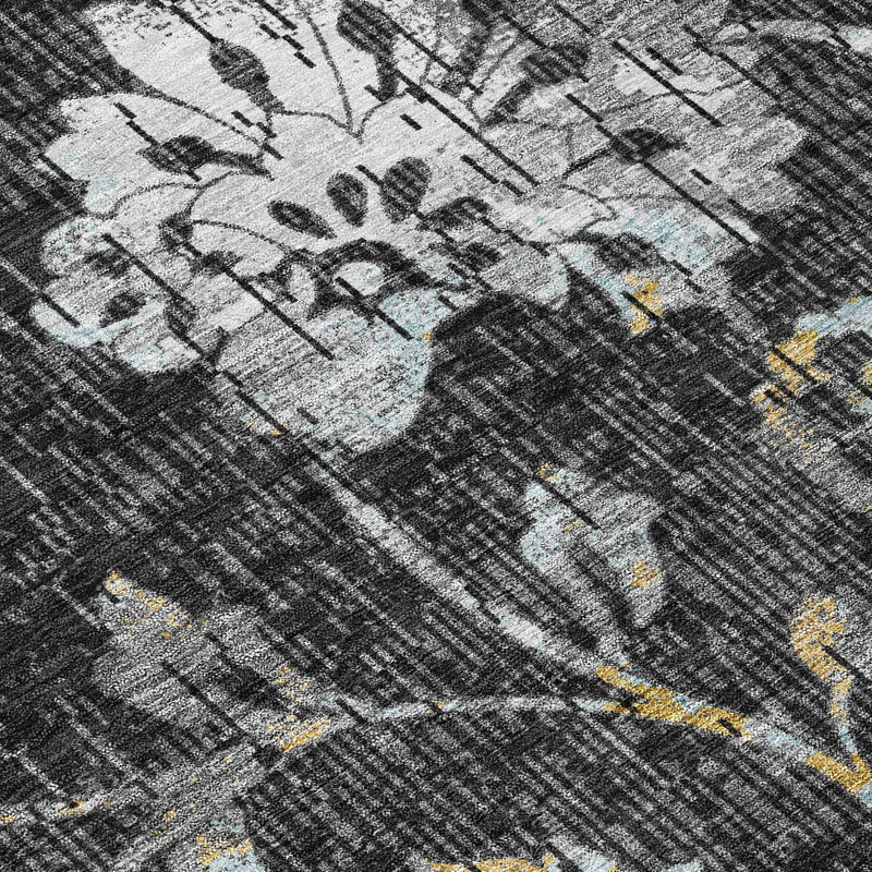 10' X 14' Black And Graphite Floral Washable Indoor Outdoor Area Rug Homeroots Outdoor