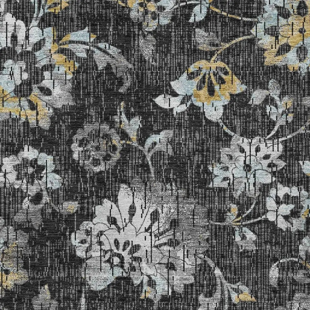 10' X 14' Black And Graphite Floral Washable Indoor Outdoor Area Rug Homeroots Outdoor