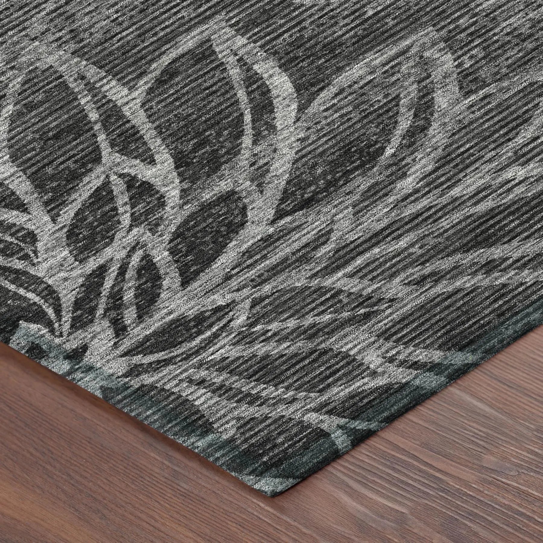 10' X 14' Black And Graphite Floral Washable Indoor Outdoor Area Rug Homeroots Outdoor