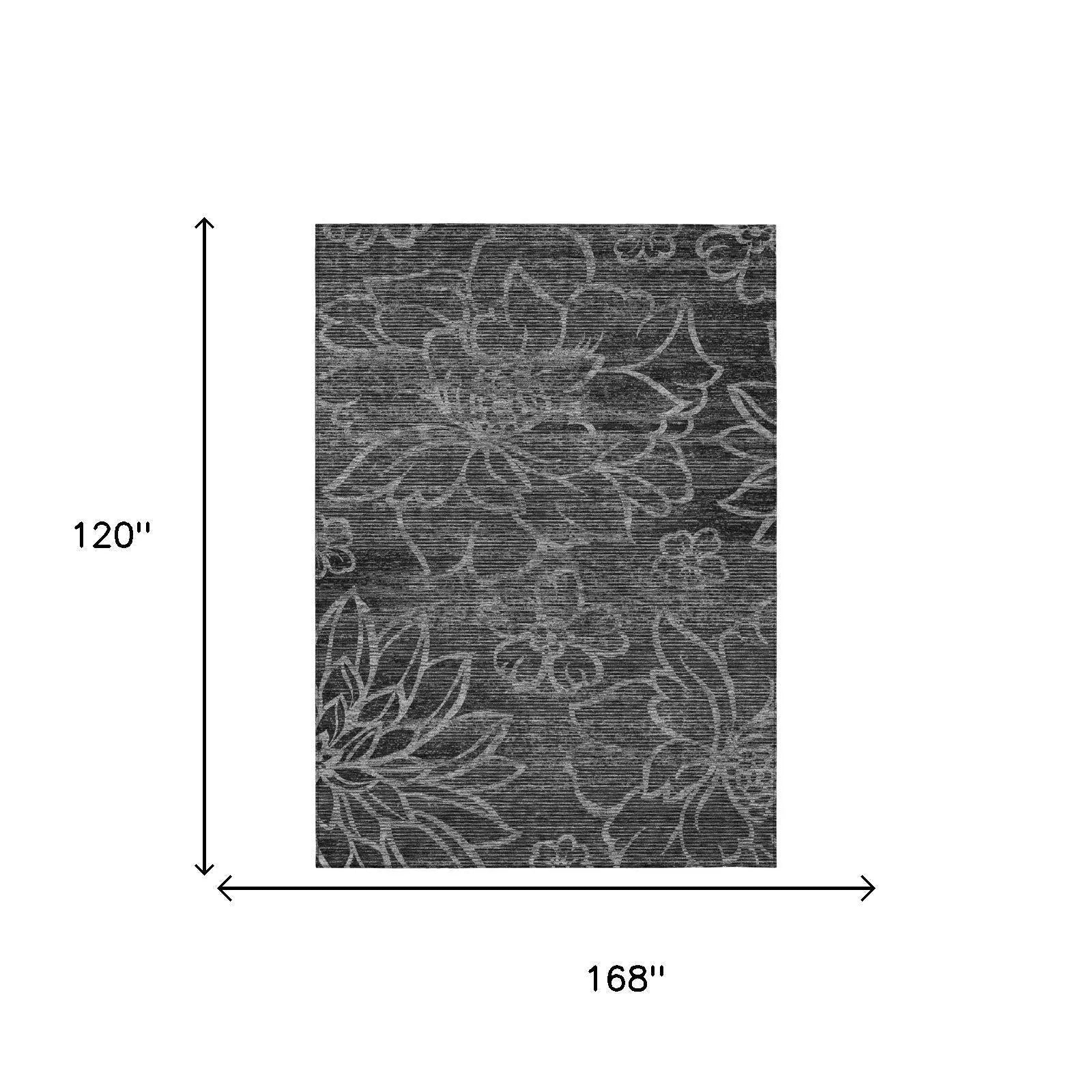 10' X 14' Black And Graphite Floral Washable Indoor Outdoor Area Rug Homeroots Outdoor