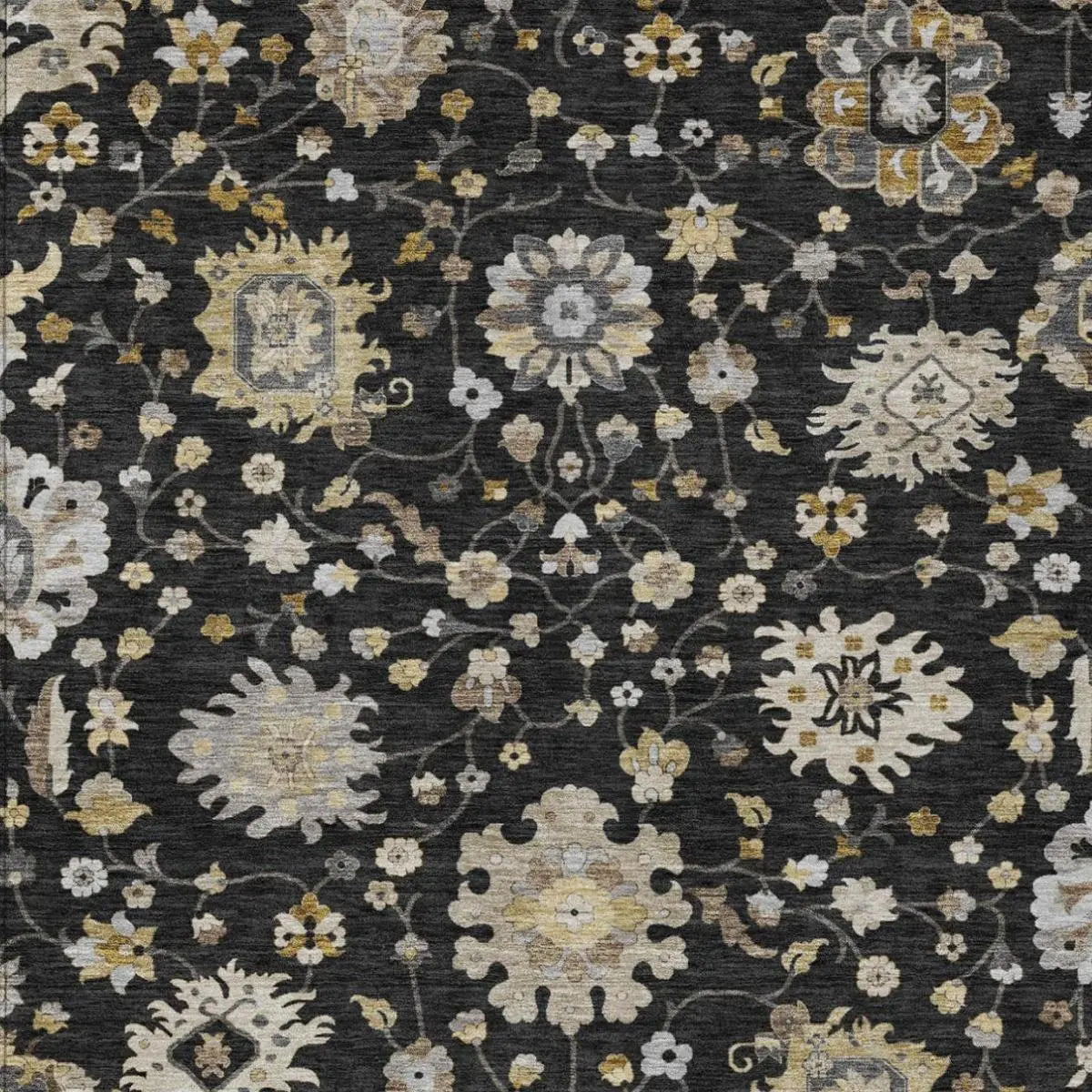 10' X 14' Black And Graphite Floral Washable Indoor Outdoor Area Rug Homeroots Outdoor