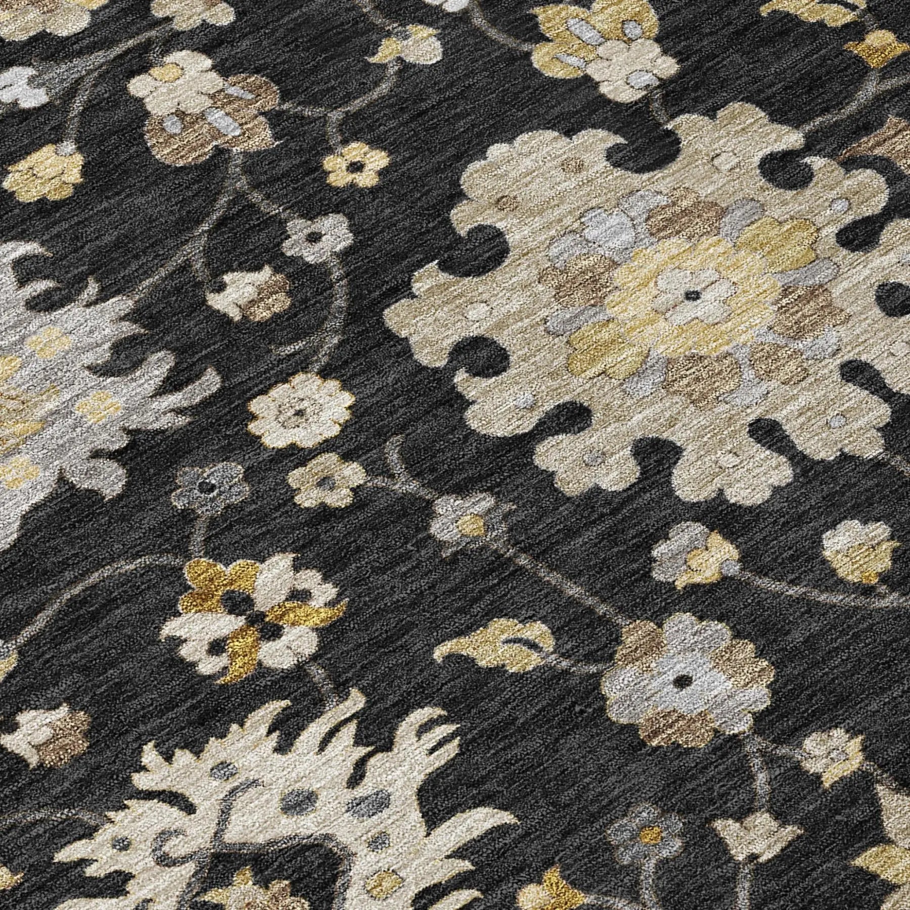 10' X 14' Black And Graphite Floral Washable Indoor Outdoor Area Rug Homeroots Outdoor
