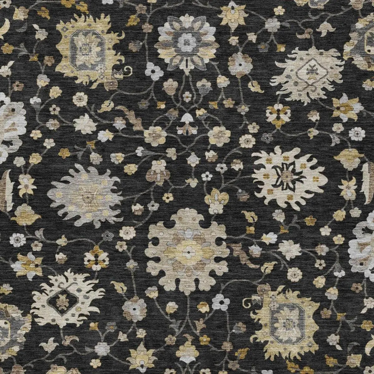 10' X 14' Black And Graphite Floral Washable Indoor Outdoor Area Rug Homeroots Outdoor