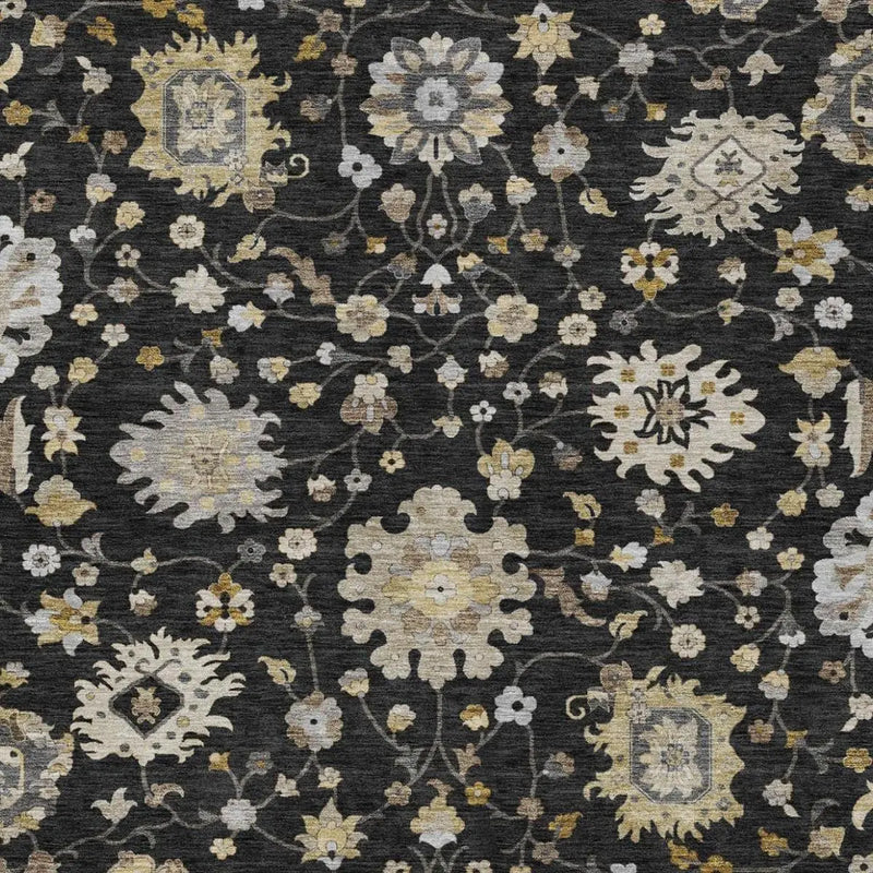 10' X 14' Black And Graphite Floral Washable Indoor Outdoor Area Rug Homeroots Outdoor