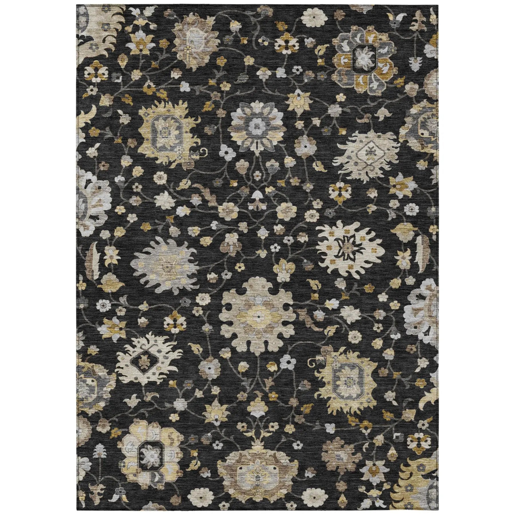 10' X 14' Black And Graphite Floral Washable Indoor Outdoor Area Rug Homeroots Outdoor