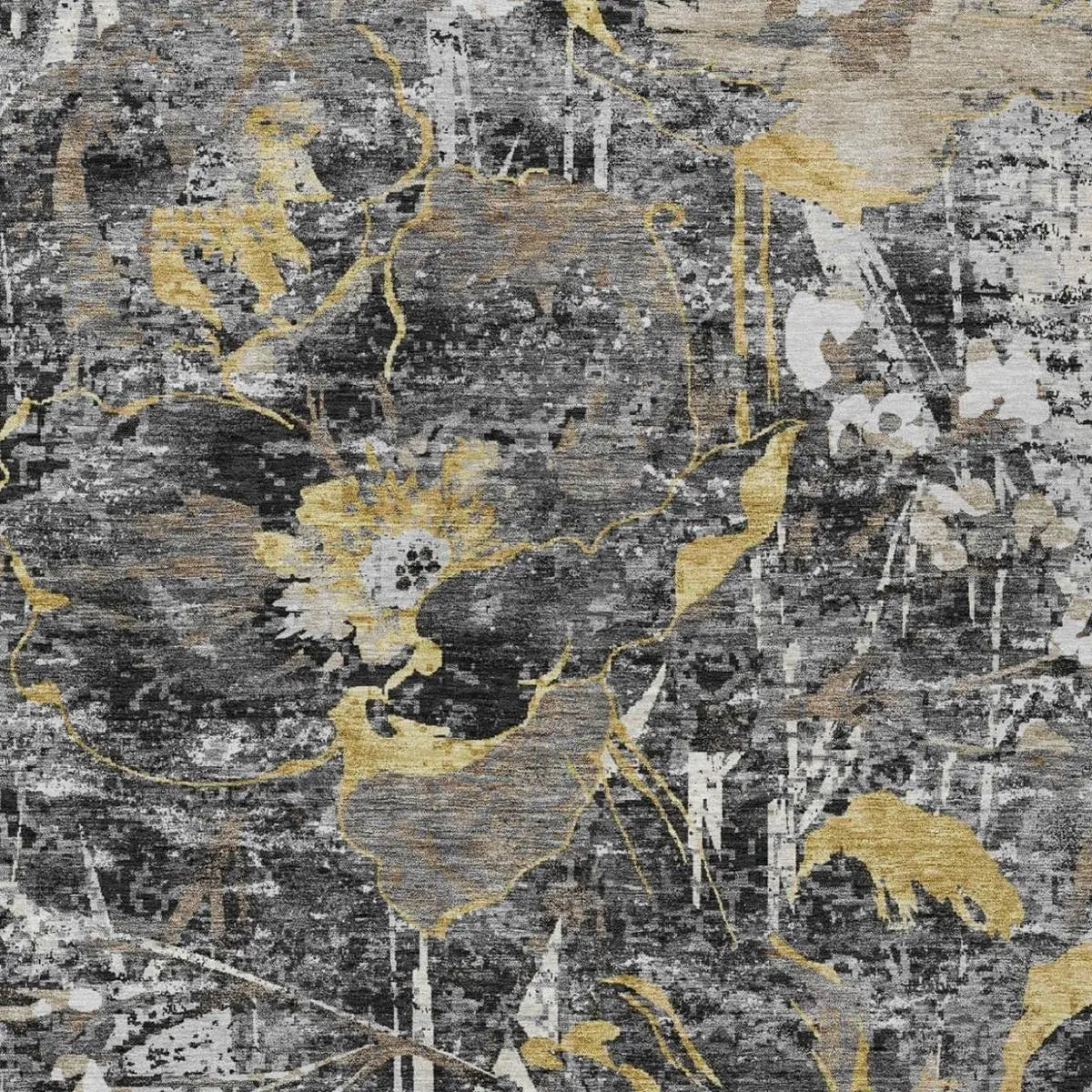 10' X 14' Black And Graphite Floral Washable Indoor Outdoor Area Rug Homeroots Outdoor