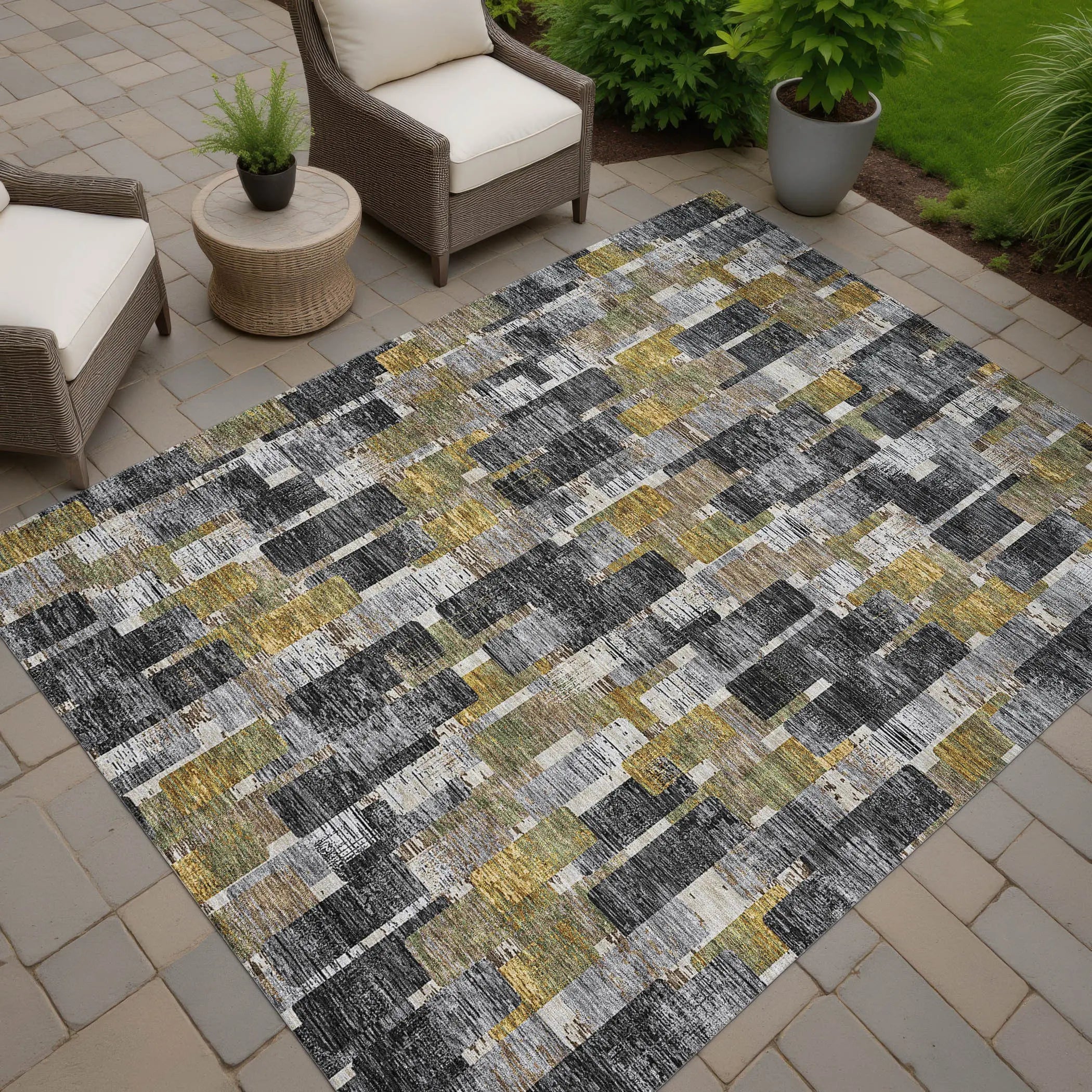10' X 14' Black And Graphite Geometric Washable Indoor Outdoor Area Rug Homeroots Outdoor