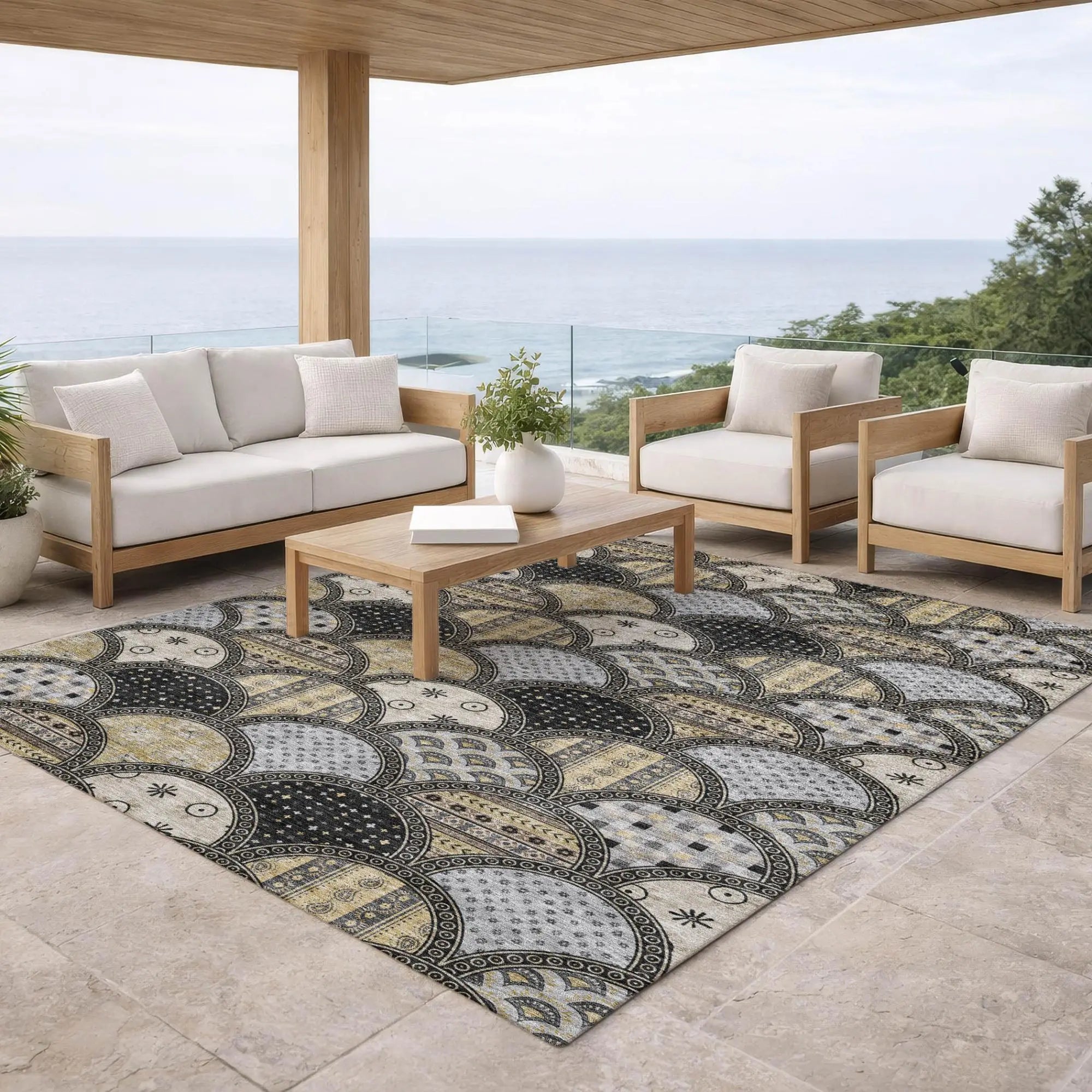 10' X 14' Black And Graphite Geometric Washable Indoor Outdoor Area Rug Homeroots Outdoor