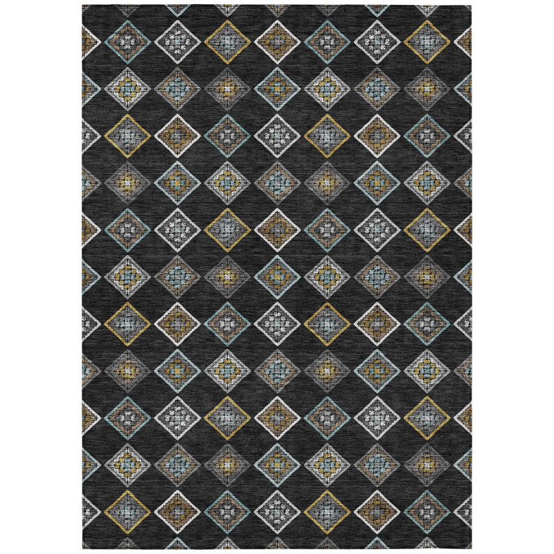 10' X 14' Black And Graphite Geometric Washable Indoor Outdoor Area Rug Homeroots Outdoor