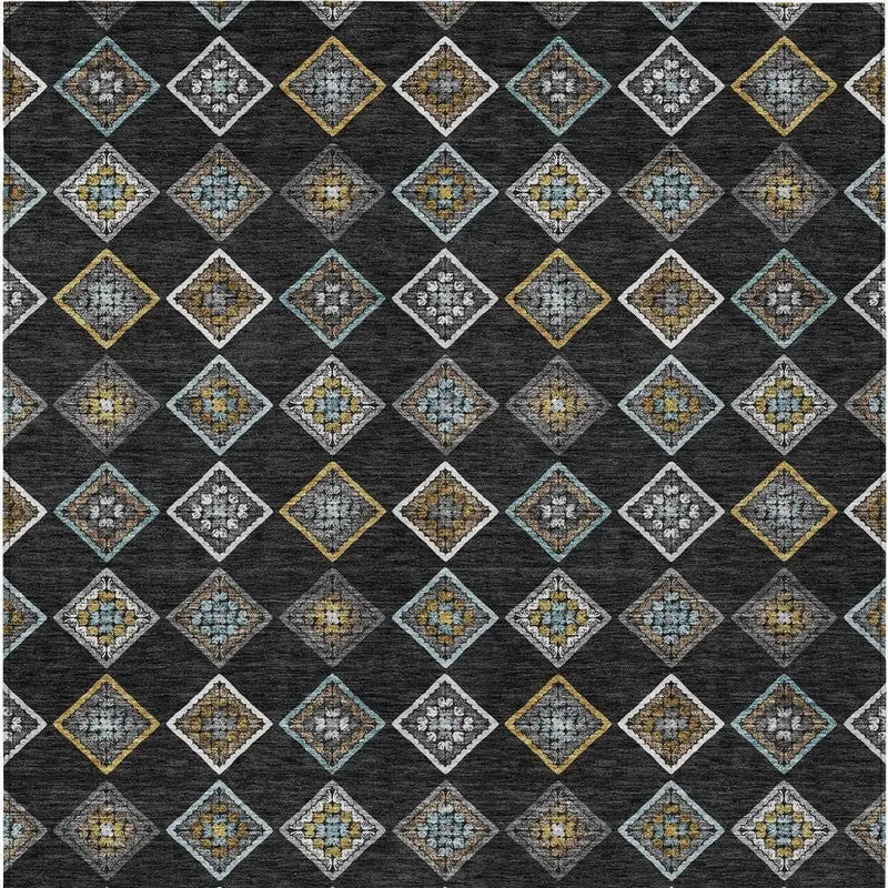 10' X 14' Black And Graphite Geometric Washable Indoor Outdoor Area Rug Homeroots Outdoor
