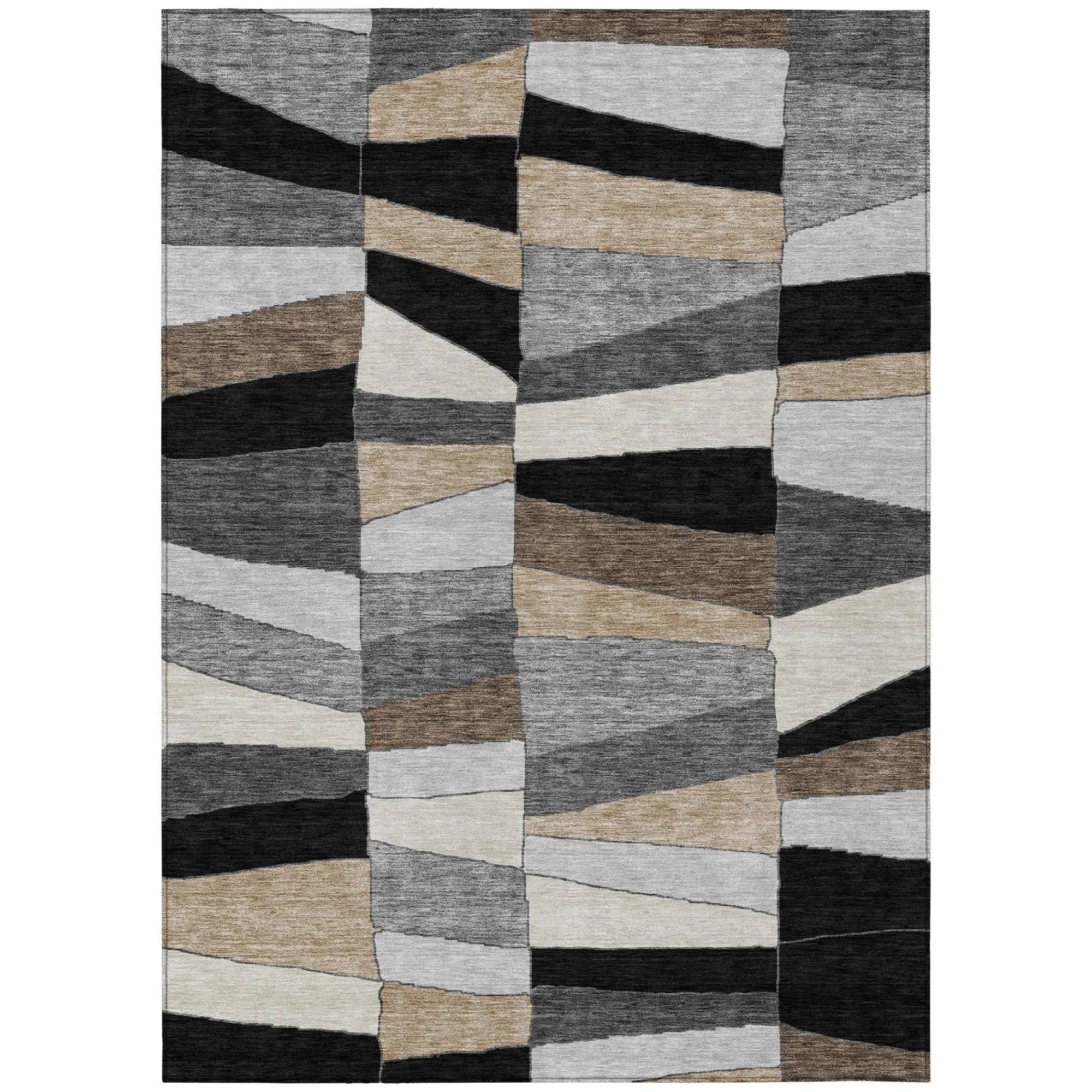10' X 14' Black And Graphite Geometric Washable Indoor Outdoor Area Rug Homeroots Outdoor